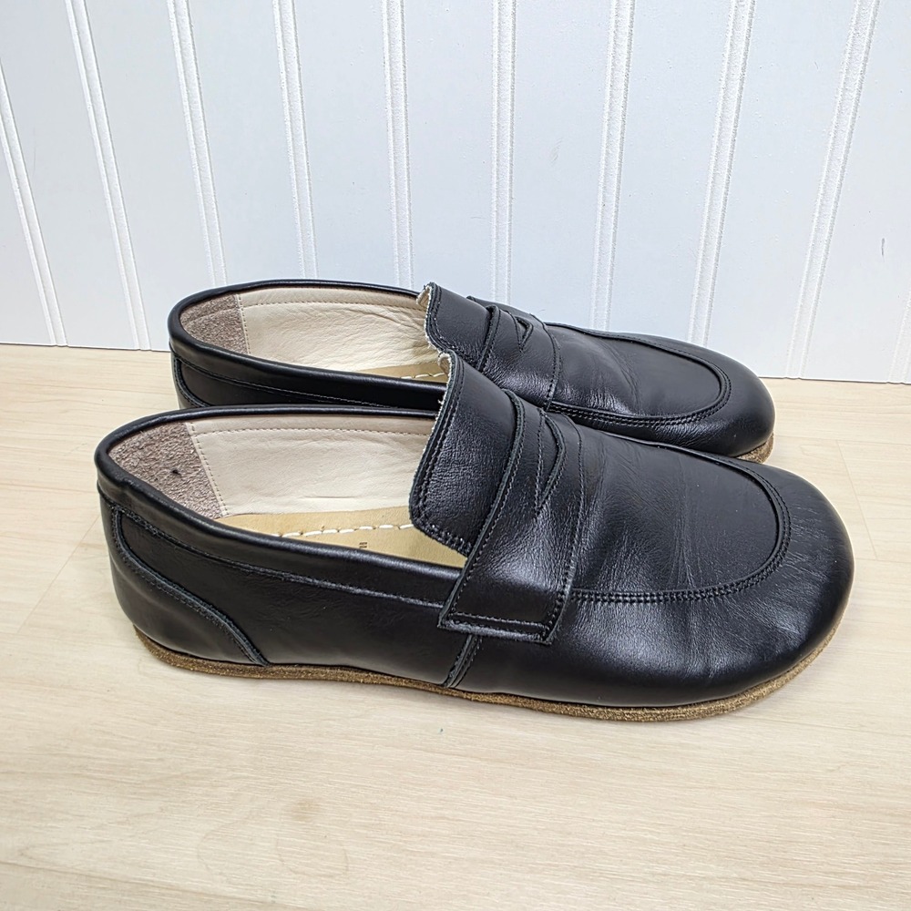 Earthing Harmony Black Leather Barefoot Penny Loafers Grounding Copper Rivet 41